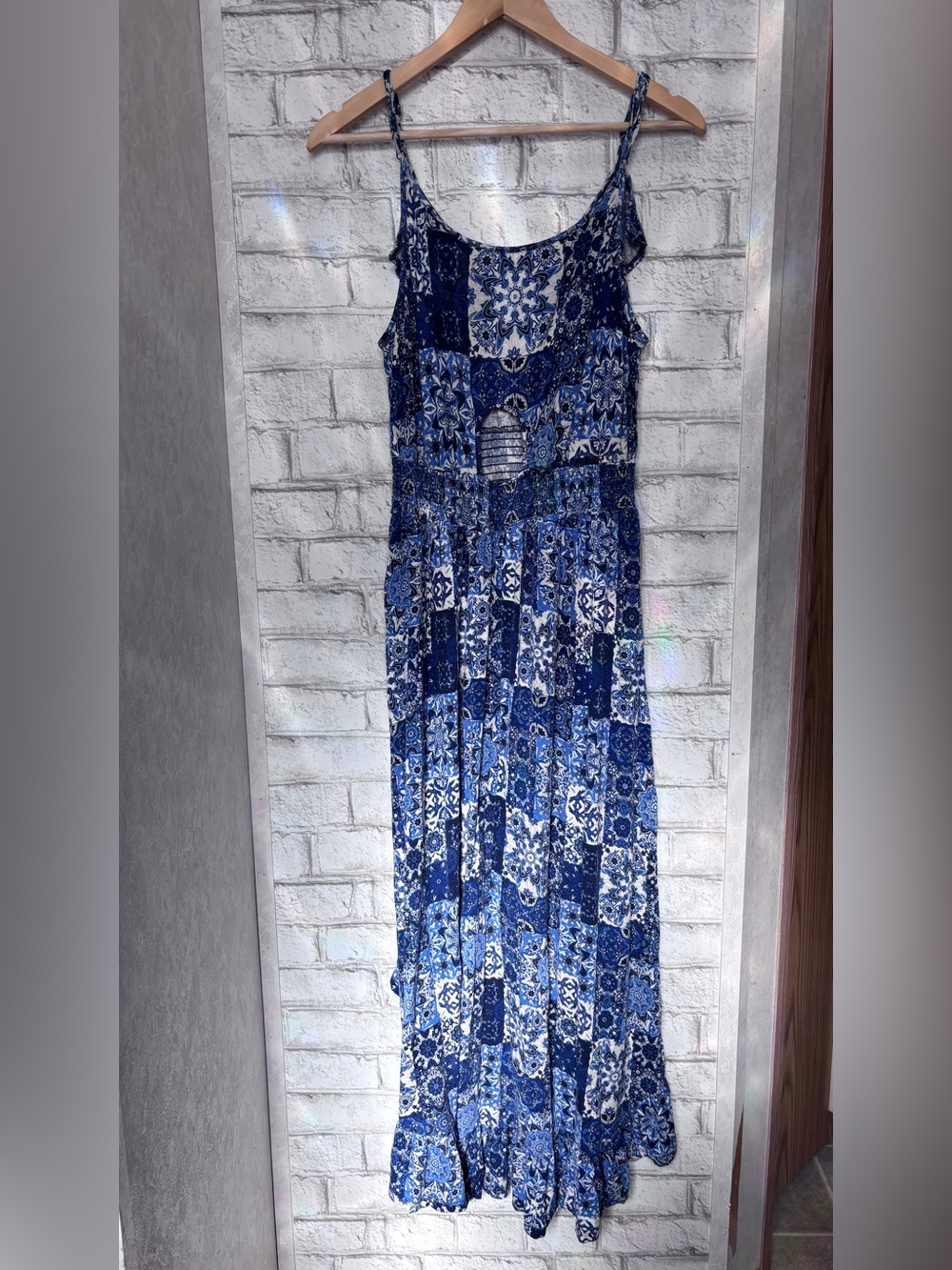 Blue Patterned Ruffle Hi-Low Dress - Picture 2 of 4